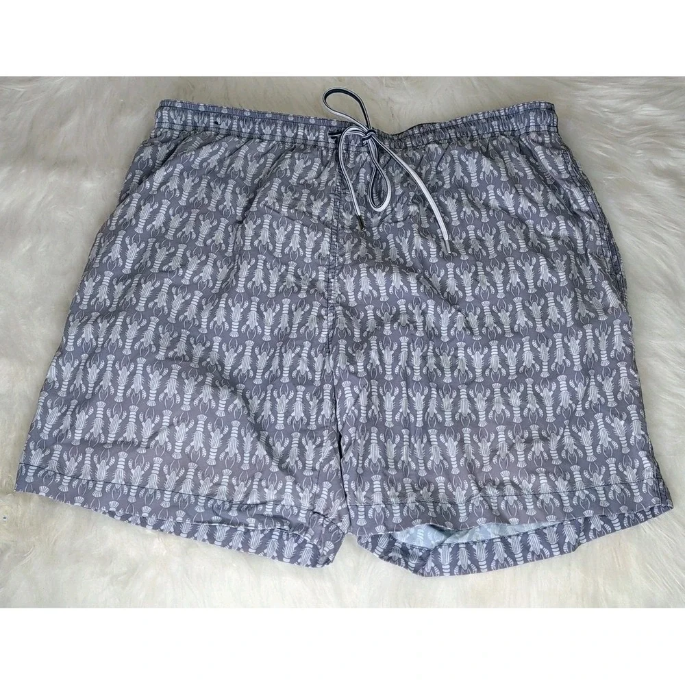 J.McLaughlin Swim Trunks Mens XL Gray Lobster Print Mesh Lined Board Shorts